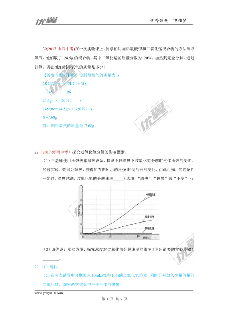 2.氧气的制取_初中化学_01.人教版初中化学_01.初中化学课件PPT--教案--试题_初中化学全套(课件--教案--配套)_18年初中化学9年级上_18秋九化上(RJ)--7.复习资料_4.真题汇编_2017真题汇编