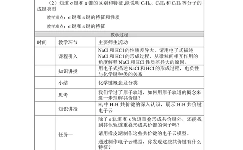 共价键（第一课时）-教学设计_高化_2025春-人教版高中化学_04新版高中化学选择性必修2_02教案_2.1共价键教学设计（2课时）