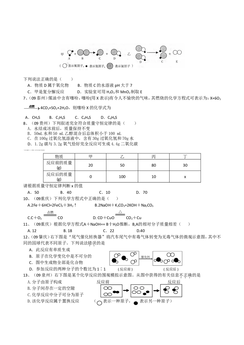 2005-2011年全国各地中考化学真题分类汇编第五单元化学方程式_初中化学_01.人教版初中化学_01.初中化学课件PPT--教案--试题_初中化学全套_化学试题