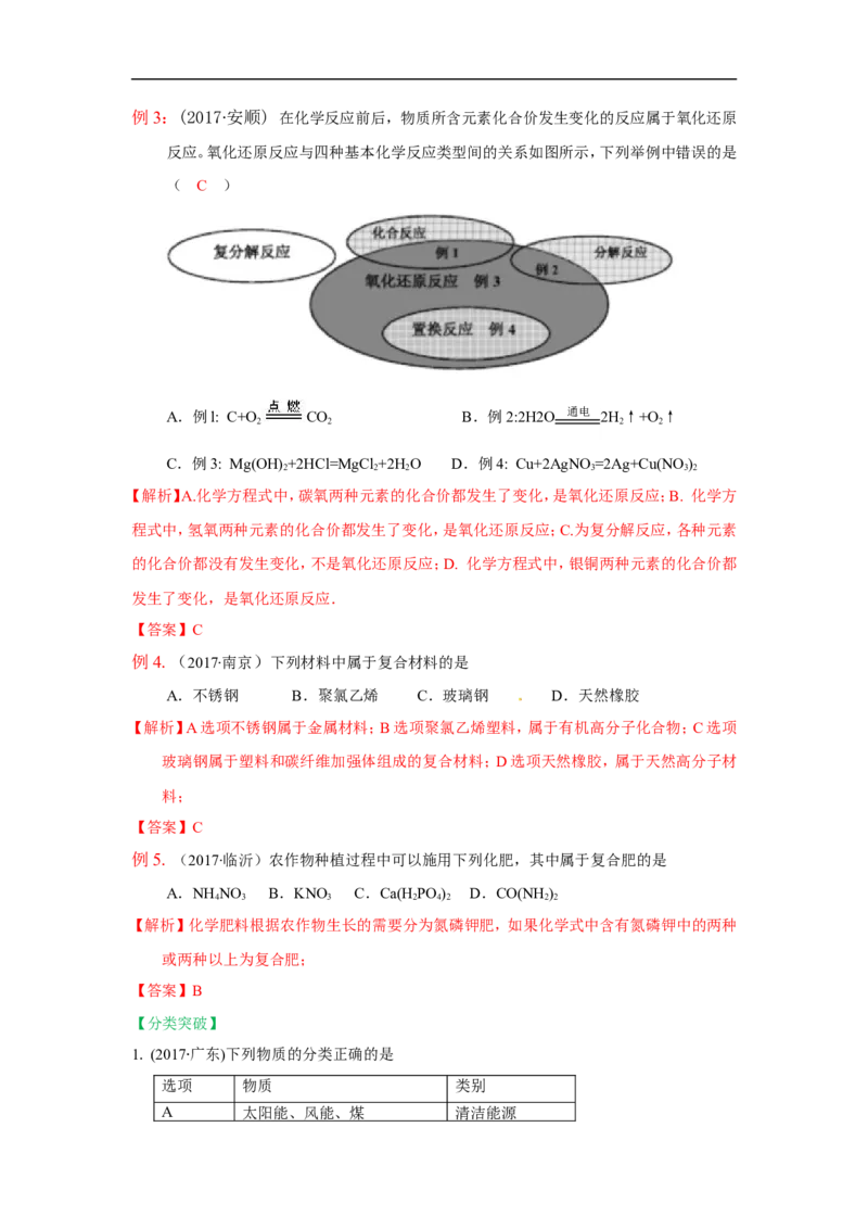 2018届中考化学总复习专题突破讲义：第三讲分类思想_初中化学_01.人教版初中化学_07.初中化学中考总复习_2018届中考化学总复习专题突破讲义