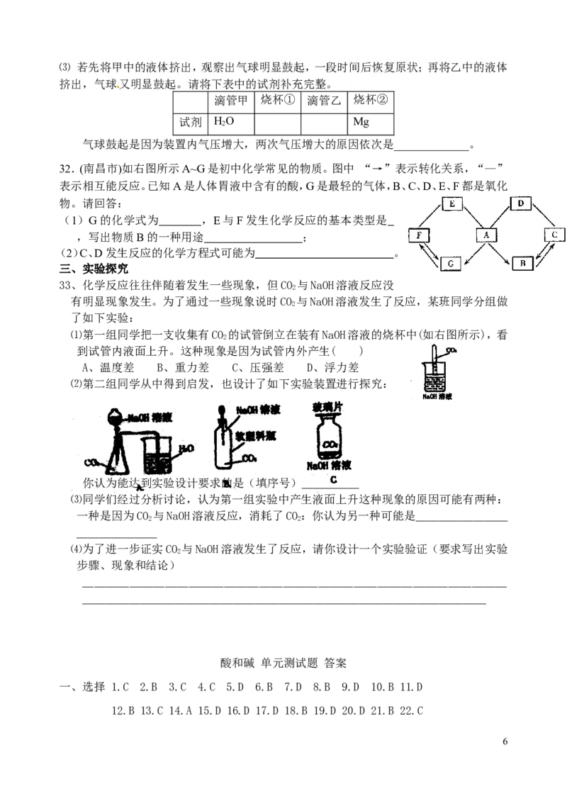 九年级化学酸和碱精选测试题_(带答案)_初中化学_01.人教版初中化学_01.初中化学课件PPT--教案--试题_初中化学&mdash;课件&mdash;教案&mdash;试题-推荐_9年级下课件教案试题_9年级下试题_第10单元