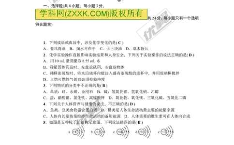 2018年贵州省毕节市中考模拟卷(五)_初中化学_01.人教版初中化学_01.初中化学课件PPT--教案--试题_初中化学全套(课件--教案--配套)_18年初中化学9年级上_18秋九化上(RJ)--8.各地真题