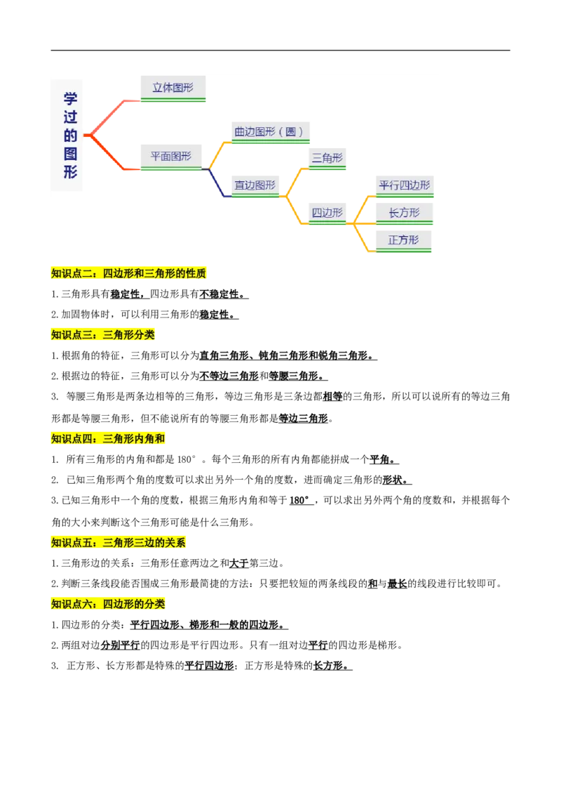 精品第二单元《认识三角形和四边形》章节复习&mdash;四年级数学下册考点分类强化训练（解析）北师大版_26春北师大版数学二下_19、赠送其它资料_旧版_赠品：北师大知识总结