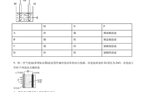 期中综合检测卷01综合检测-2020-2021学年高一化学下学期期中专项复习（人教版2019必修第二册）（原卷版）_高化_2025春-人教版高中化学_02新版高中化学必修二_8.期中专项复习