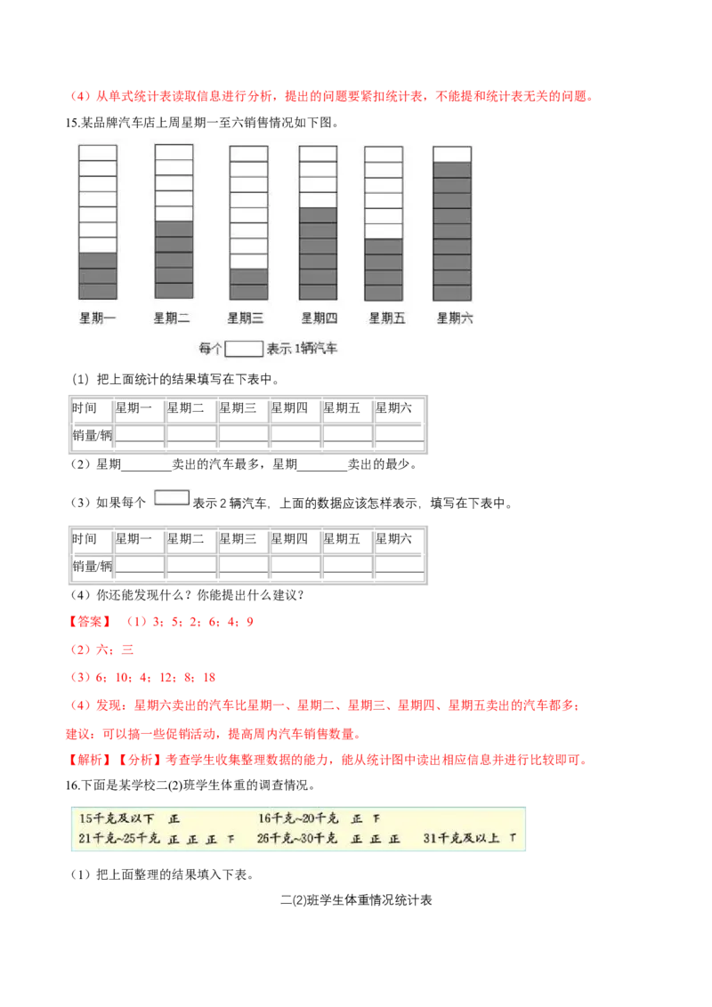 精品第八单元《调查与记录》期末备考讲义&mdash;二年级下册数学单元闯关（知识点精讲＋优选题训练）（解析版）北师大版_26春北师大版数学二下_19、赠送其它资料_旧版_821