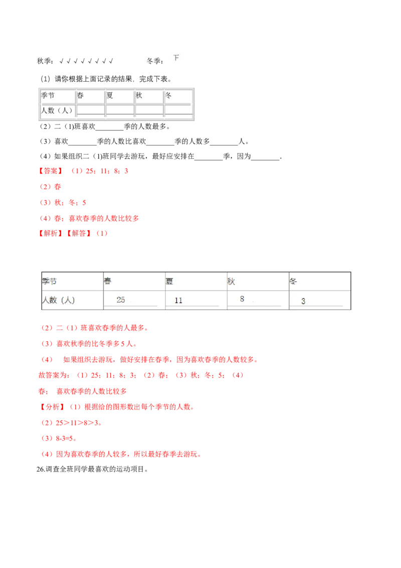 精品第八单元《调查与记录》期末备考讲义&mdash;二年级下册数学单元闯关（知识点精讲＋优选题训练）（解析版）北师大版_26春北师大版数学二下_19、赠送其它资料_旧版_821