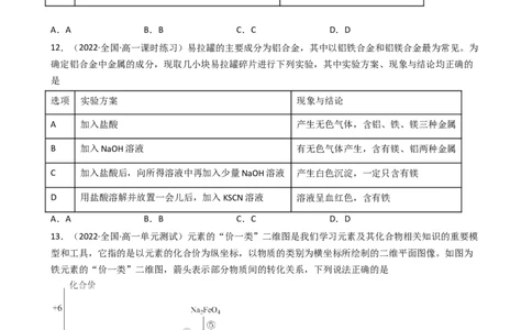 第三章单元检测（习题）-名课堂精选2022-2023学年高一化学同步精品备课系列（人教版2019必修第一册）（原卷版)_高化_2025春-人教版高中化学_01新版高中化学必修一_3.课件+练习新