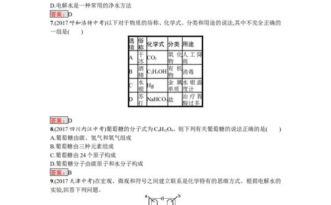2018届中考化学（人教版）总复习单元特训：第四单元　自然界的水_初中化学_01.人教版初中化学_07.初中化学中考总复习_2018届中考化学（人教版）总复习单元特训