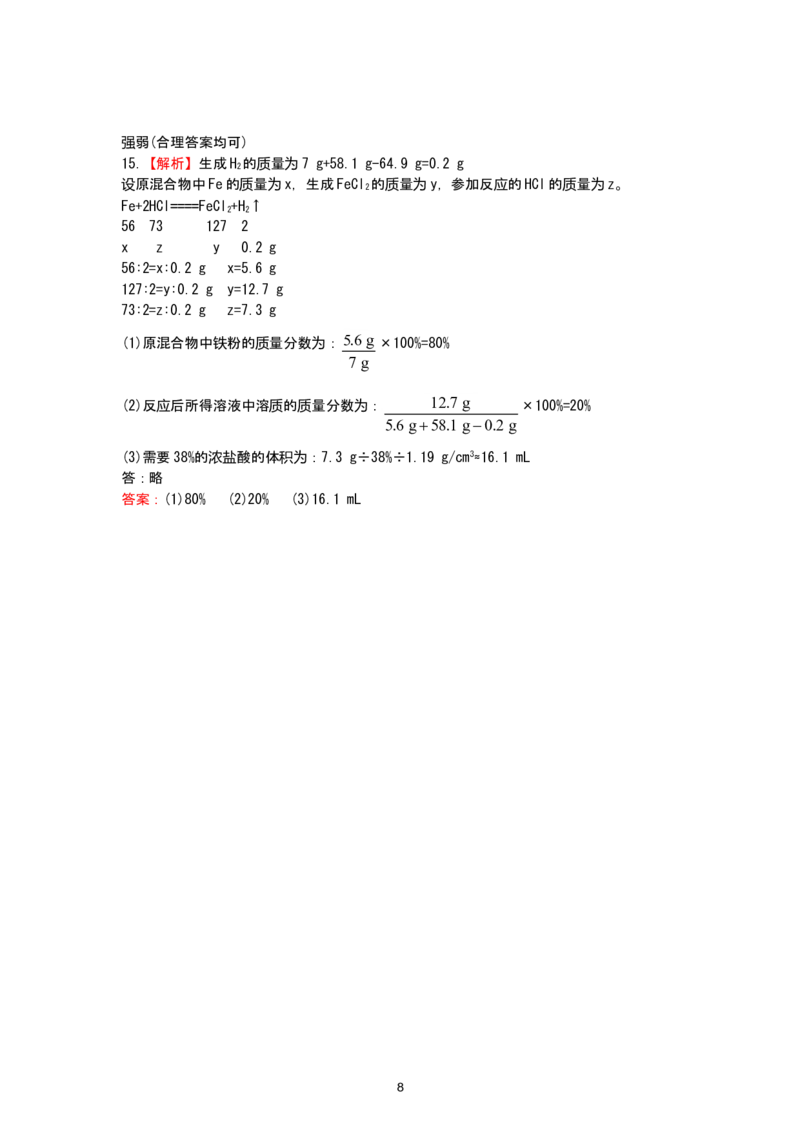 初中化学单元检测试题：8.金属和金属材料_初中化学_01.人教版初中化学_01.初中化学课件PPT--教案--试题_初中化学全套_化学试题