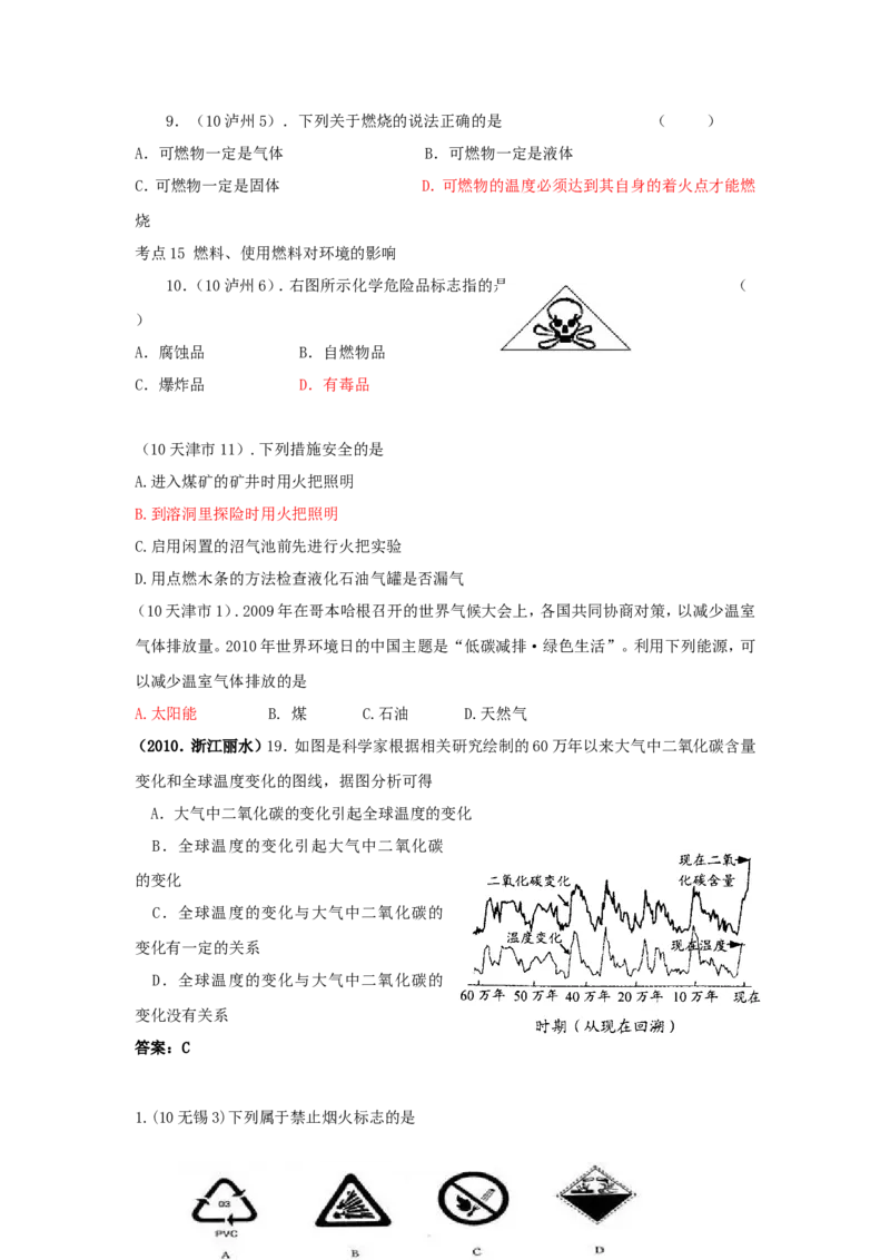 2007-2011五年全国各地中考化学试题分类汇编第七单元燃料及其利用_初中化学_01.人教版初中化学_01.初中化学课件PPT--教案--试题_初中化学全套_化学试题
