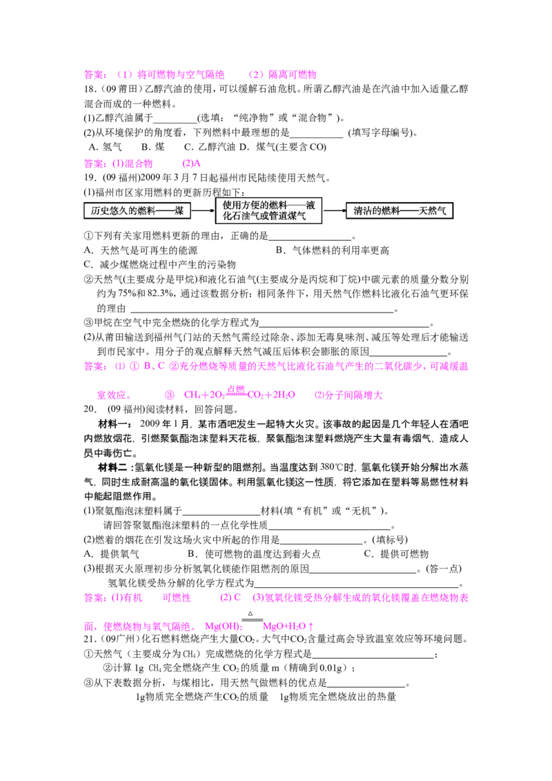 2007-2011五年全国各地中考化学试题分类汇编第七单元燃料及其利用_初中化学_01.人教版初中化学_01.初中化学课件PPT--教案--试题_初中化学全套_化学试题