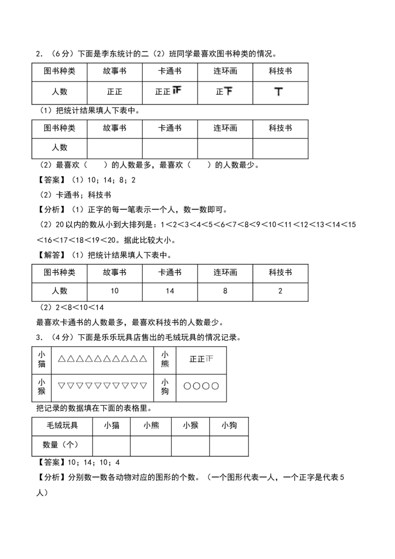 第八单元调查与记录（专项训练）-（教师版）（北师大版）_26春北师大版数学二下_19、赠送其它资料_二年级数学下册（北师大版）_旧版_二年级数学下册（北师大版）_期末总复习-K157