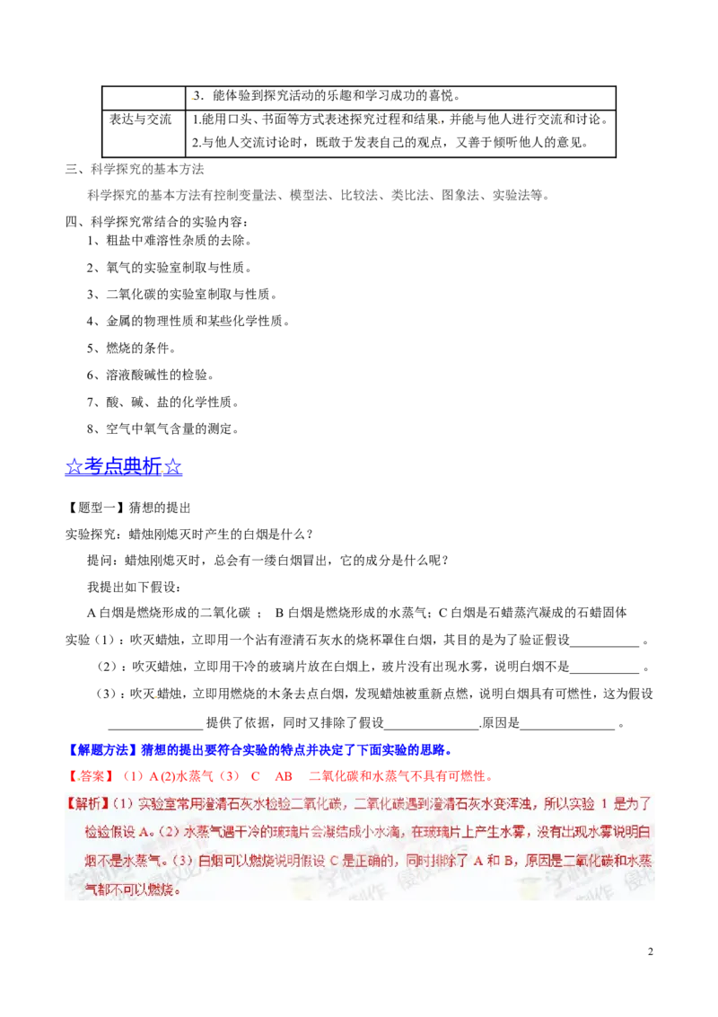 专题24科学探究实例（讲）-备战2017年中考化学二轮复习讲练测（解析版）_初中化学_01.人教版初中化学_07.初中化学中考总复习_备战2017年中考化学二轮复习讲练测（讲）