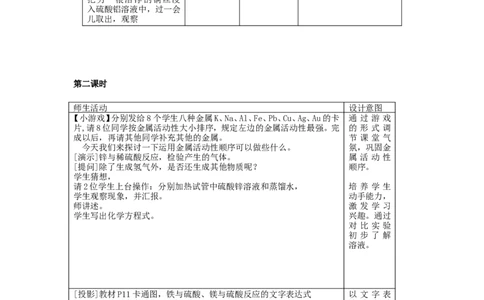 2012-2013学年九年级化学（人教版下册）第8单元《课题2金属的化学性质》教案_初中化学_01.人教版初中化学_01.初中化学课件PPT--教案--试题_初中化学全套_化学教案