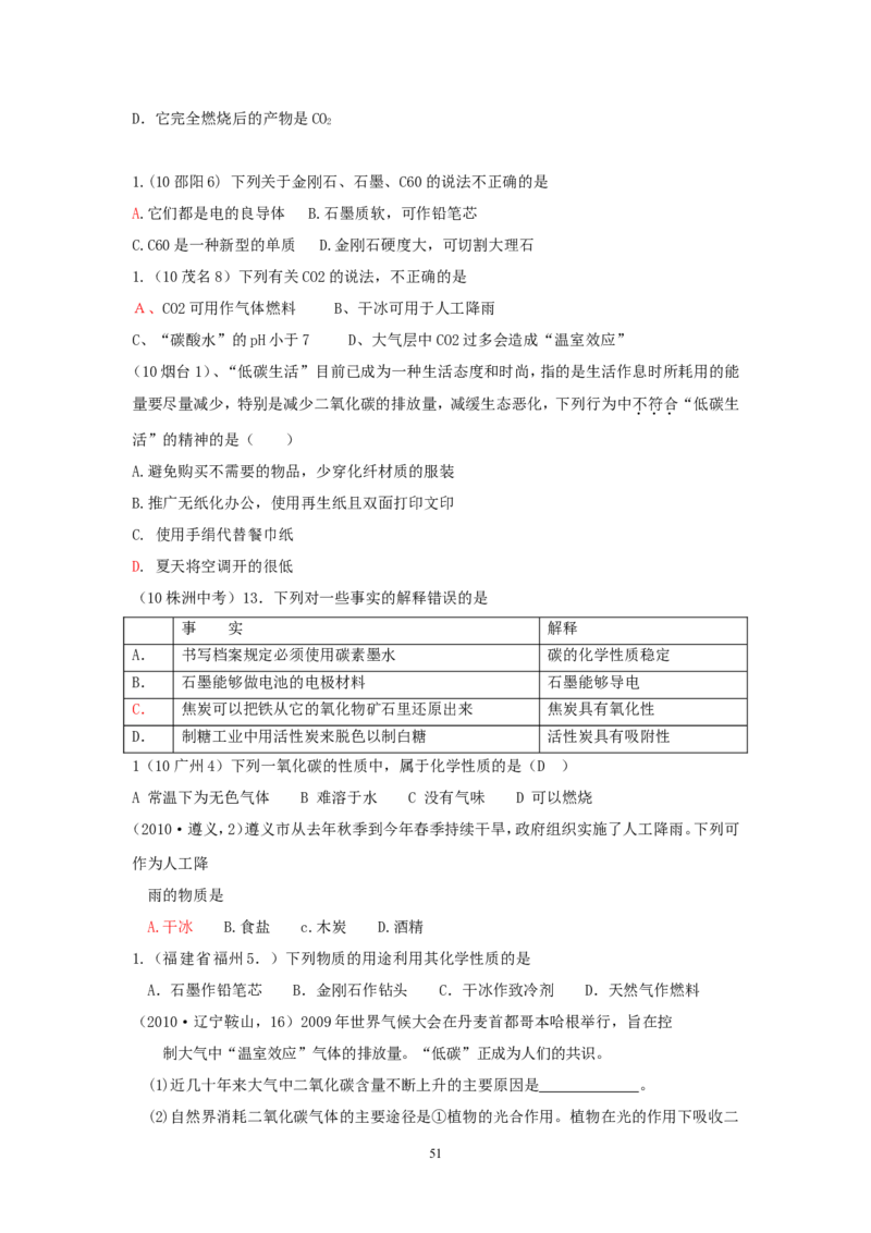 8年中考（2005-2012）全国各地中考化学真题分类汇编第6单元碳和碳的氧化物_初中化学_01.人教版初中化学_01.初中化学课件PPT--教案--试题_初中化学全套_化学试题