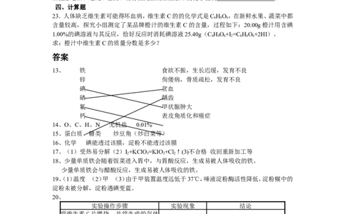 人教版九年级化学下学期第十二单元(化学与生活)测试题+答案_初中化学_01.人教版初中化学_01.初中化学课件PPT--教案--试题_初中化学&mdash;课件&mdash;教案&mdash;试题-推荐_9年级下课件教案试题