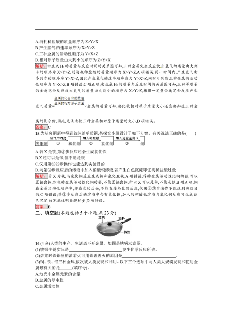 2018届中考化学（人教版）总复习阶段检测：四　金属和金属材料_初中化学_01.人教版初中化学_07.初中化学中考总复习_2018届中考化学（人教版）总复习阶段检测