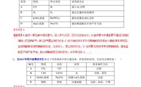 专题22混合物分离和提纯（测）-备战2017年中考化学二轮复习讲练测（解析版）_初中化学_01.人教版初中化学_07.初中化学中考总复习