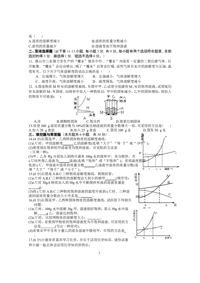 专题6《溶液》综合检测_初中化学_01.人教版初中化学_01.初中化学课件PPT--教案--试题_初中化学全套_化学试题_化学：中考化学专题攻关专测及答案（10份）