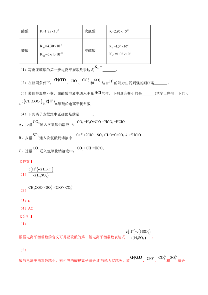 第15讲电离平衡常数（教师版）-（人教2019选择性必修1）_高化_595801221724高中化学新人教版选择性必修一二三电子版教案PPT课件高中试卷_选择性必修1册（人教版）_讲义