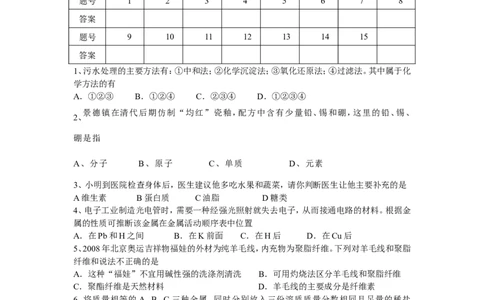 2008年全国初中学生化学素质和实验能力竞赛初赛试题（江西卷）_初中化学_01.人教版初中化学_01.初中化学课件PPT--教案--试题_初中化学全套_化学试题