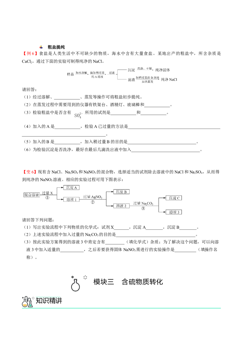第02讲硫酸、粗盐提纯、含硫物质转化（学生版）-精准提分2020-2021学年高一化学必修第二册同步培优（新教材人教版）_高化_2025春-人教版高中化学_02新版高中化学必修二
