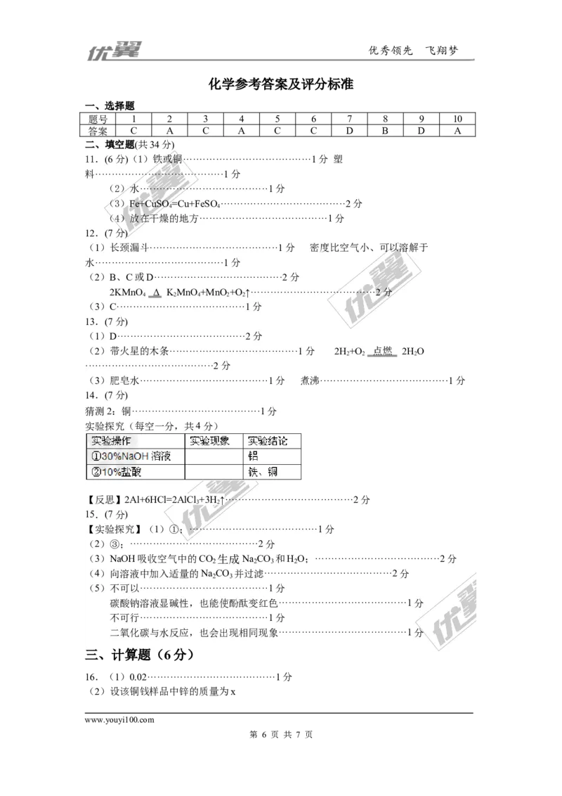 2015-2016学年安徽省九年级毕业暨升学模拟考试化学试卷2_初中化学_01.人教版初中化学_01.初中化学课件PPT--教案--试题_初中化学全套(课件--教案--配套)_18年初中化学9年级下