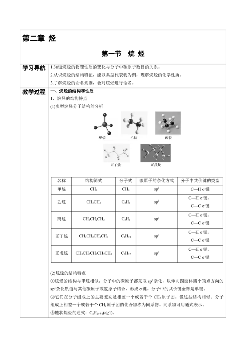 第2章第1节烷烃讲义新教材2020-2021学年人教版(2019)高二化学选择性必修三（机构用）_高化_2025春-人教版高中化学_05新版高中化学选择性必修3_7.机构专用_讲义+习题（机构用）