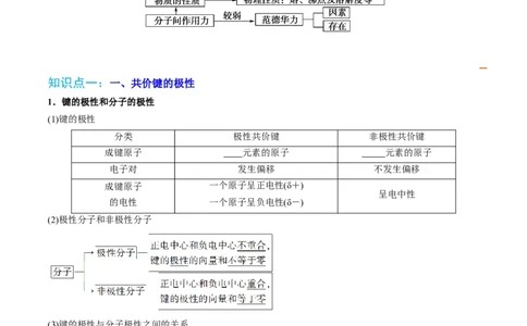 第08讲共价键的极性　范德华力（学生版）-（人教2019选择性必修2）_高化_595801221724高中化学新人教版选择性必修一二三电子版教案PPT课件高中试卷_选择性必修2册（人教版）_讲义