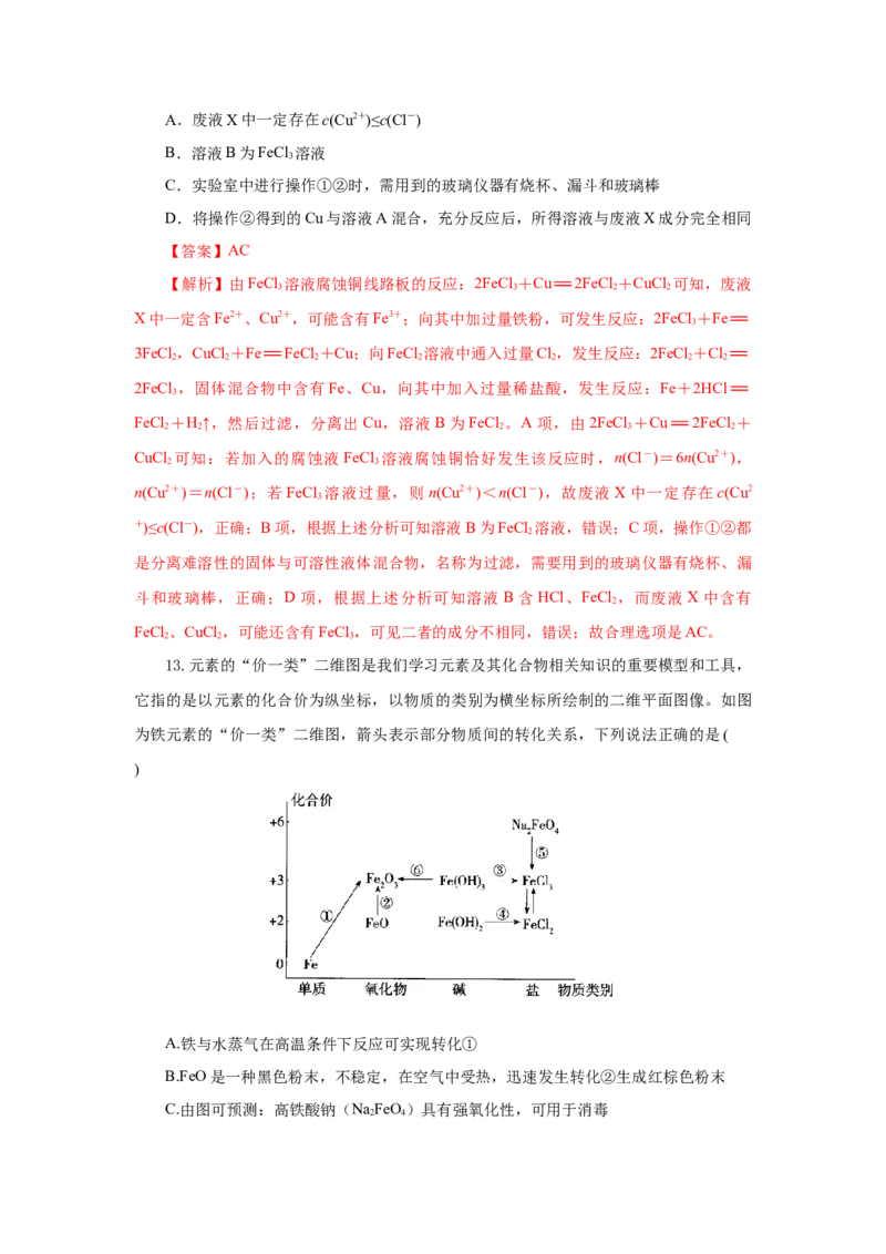 专题2检验食品中的铁元素（分层作业）-（人教版2019必修第一册）（解析版）_高化_595801221724高中化学新人教版选择性必修一二三电子版教案PPT课件高中试卷_必修一册（人教版）_分层作业