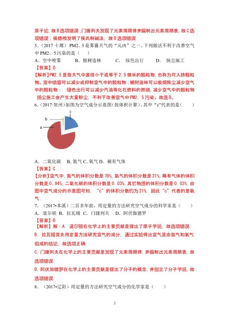 2018年中考化学一轮复习&bull;《空气》真题练习_初中化学_01.人教版初中化学_07.初中化学中考总复习_2018年中考化学一轮复习&bull;