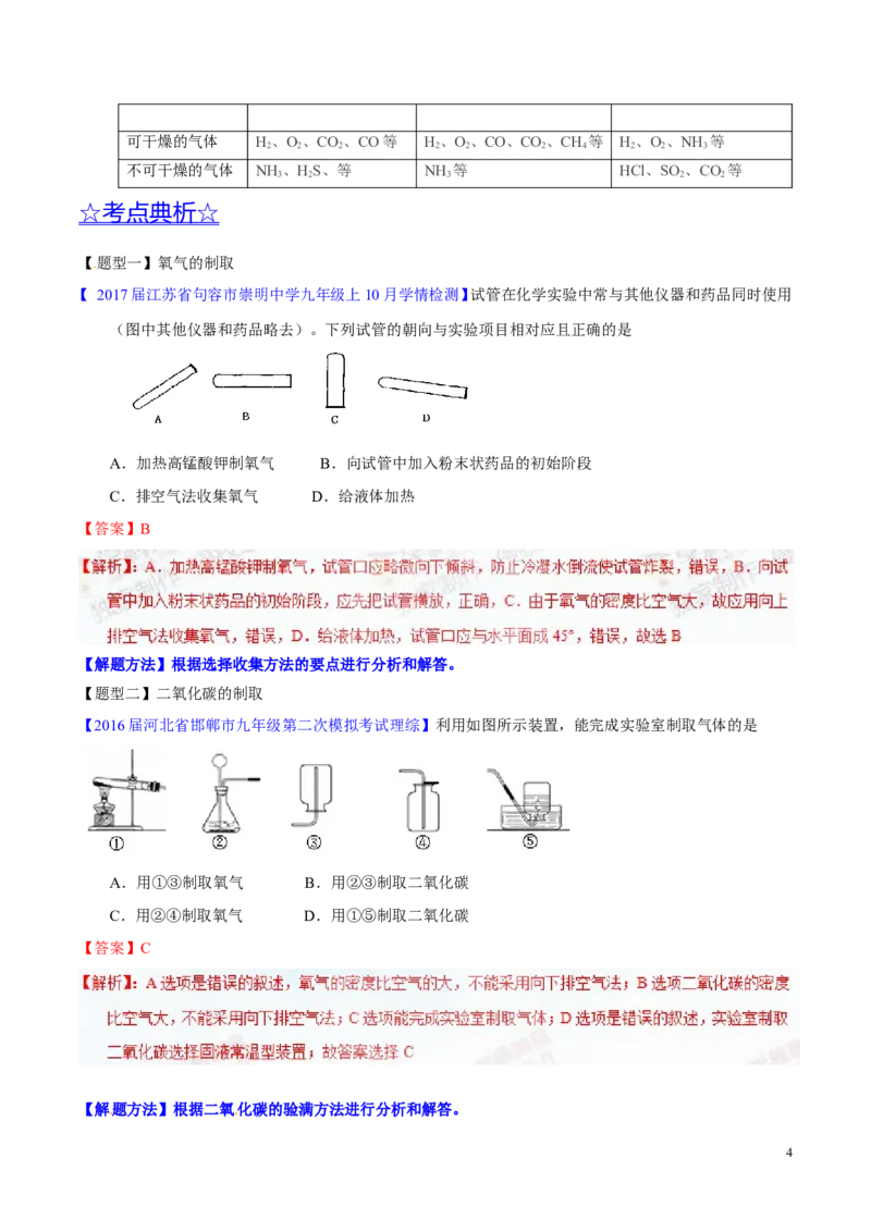 专题20气体的制备（讲）-备战2017年中考化学二轮复习讲练测（解析版）_初中化学_01.人教版初中化学_07.初中化学中考总复习_备战2017年中考化学二轮复习讲练测（讲）