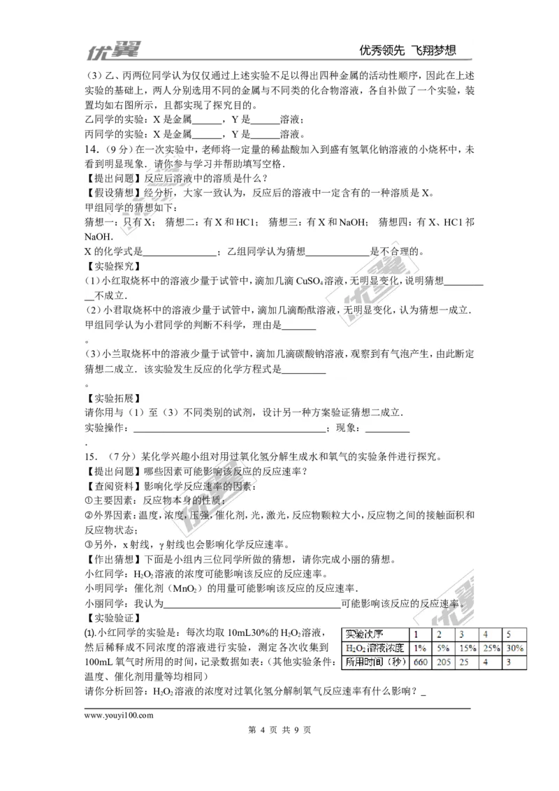 2015-2016学年安徽省九年级毕业暨升学模拟考试化学试卷_初中化学_01.人教版初中化学_01.初中化学课件PPT--教案--试题_初中化学全套(课件--教案--配套)_18年初中化学9年级下