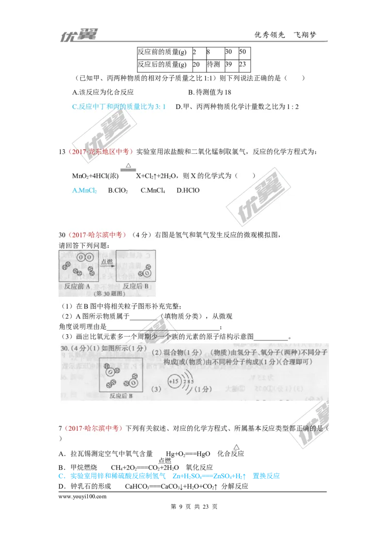 19.质量守恒定律与化学方程式_初中化学_01.人教版初中化学_01.初中化学课件PPT--教案--试题_初中化学全套(课件--教案--配套)_18年初中化学9年级上_18秋九化上(RJ)--7.复习资料