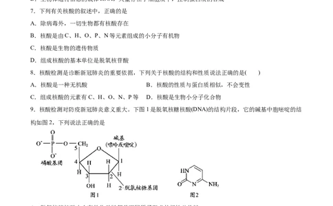 第4章第3节核酸习题新教材2020-2021学年人教版(2019)高二化学选择性必修三（机构用）_高化_2025春-人教版高中化学_05新版高中化学选择性必修3_7.机构专用_讲义+习题（机构用）