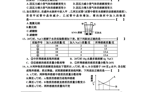 初三化学第9单元试卷（试题内容：溶液）_初中化学_01.人教版初中化学_01.初中化学课件PPT--教案--试题_初中化学全套_化学试题_化学：人教版九年级下册各单元测试题及答案（58份）