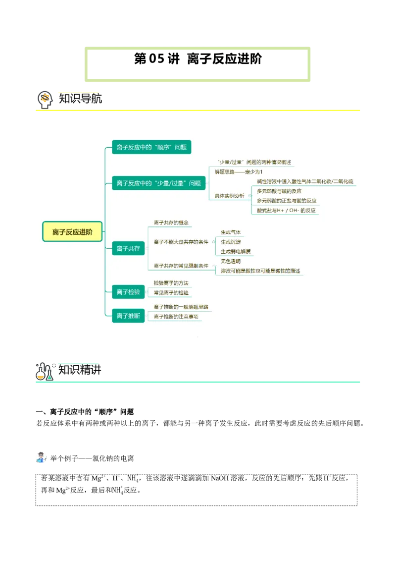 第05讲离子反应进阶（word讲义）（学生版）（人教版2019）_高化_595801221724高中化学新人教版选择性必修一二三电子版教案PPT课件高中试卷_必修一册（人教版）_讲义