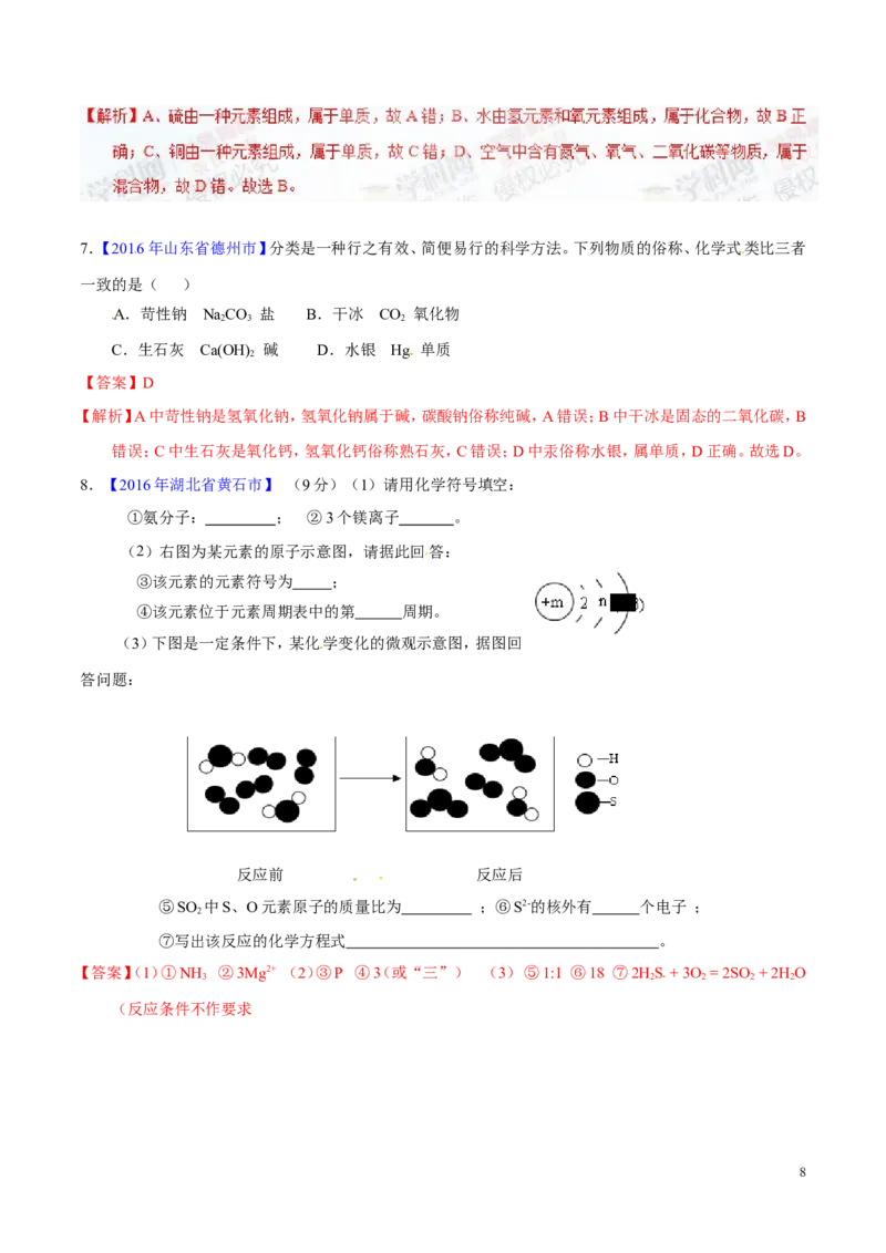 专题02物质的组成和分类（讲）-备战2017年中考化学二轮复习讲练测（解析版）_初中化学_01.人教版初中化学_07.初中化学中考总复习_备战2017年中考化学二轮复习讲练测（讲）