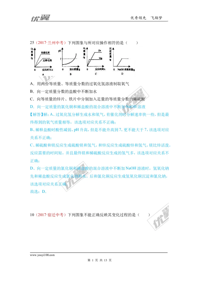 27.图像题_初中化学_01.人教版初中化学_01.初中化学课件PPT--教案--试题_初中化学全套(课件--教案--配套)_18年初中化学9年级上_18秋九化上(RJ)--7.复习资料_4.真题汇编_2017真题汇编