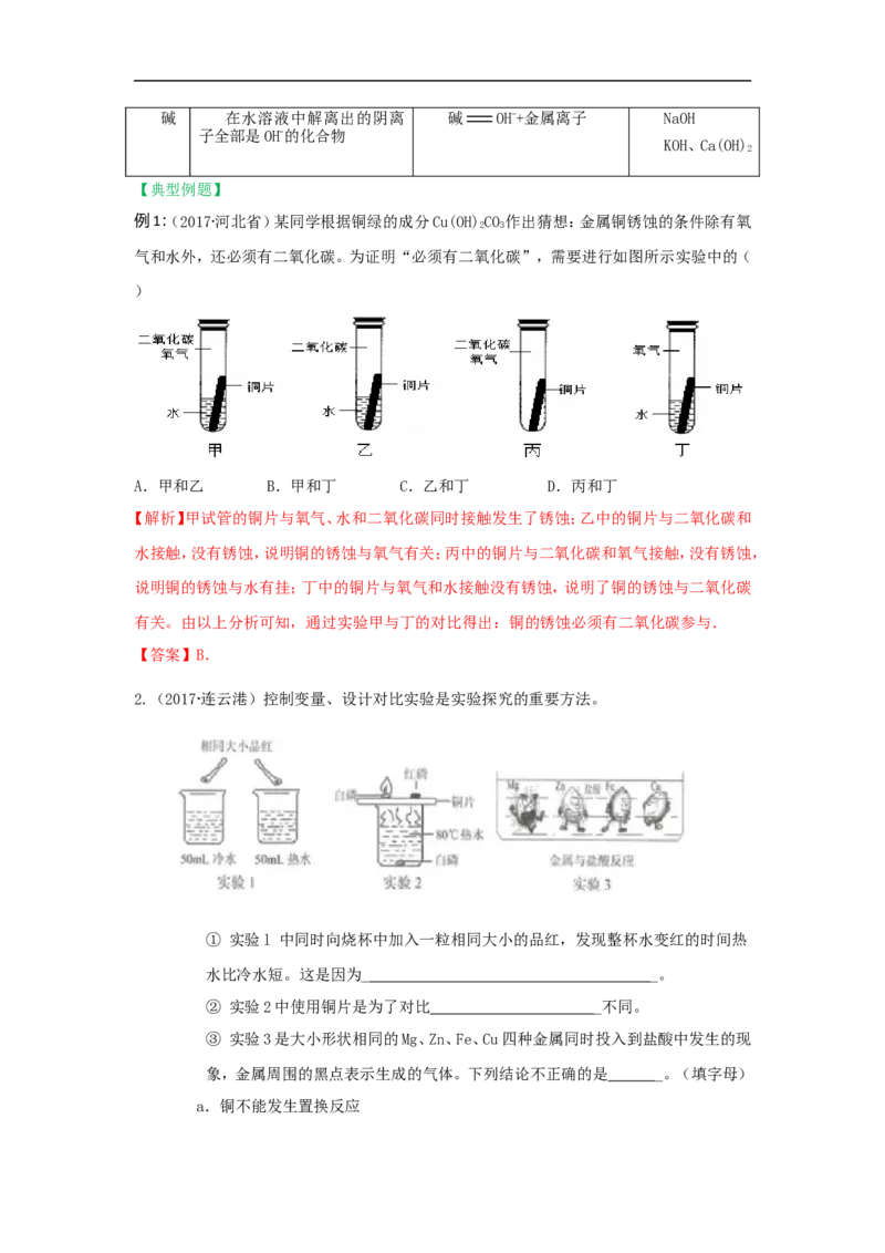 2018届中考化学总复习专题突破讲义：第九讲控制变量法_初中化学_01.人教版初中化学_07.初中化学中考总复习_2018届中考化学总复习专题突破讲义