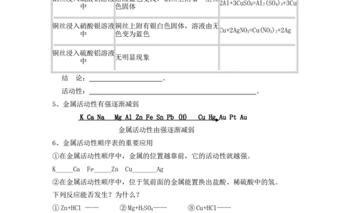 2012-2013学年九年级化学（人教版下册）第8单元《课题2金属的化学性质》导学案（共1课时）_初中化学_01.人教版初中化学_01.初中化学课件PPT--教案--试题_初中化学全套_化学教案