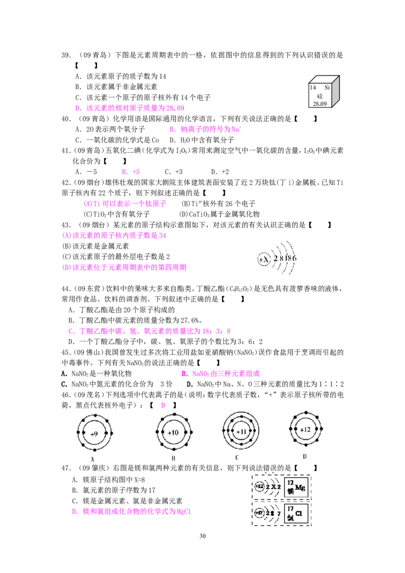 8年中考（2005-2012）全国各地中考化学真题分类汇编第4单元物质构成的奥秘_初中化学_01.人教版初中化学_01.初中化学课件PPT--教案--试题_初中化学全套_化学试题