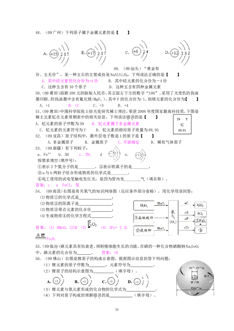 8年中考（2005-2012）全国各地中考化学真题分类汇编第4单元物质构成的奥秘_初中化学_01.人教版初中化学_01.初中化学课件PPT--教案--试题_初中化学全套_化学试题
