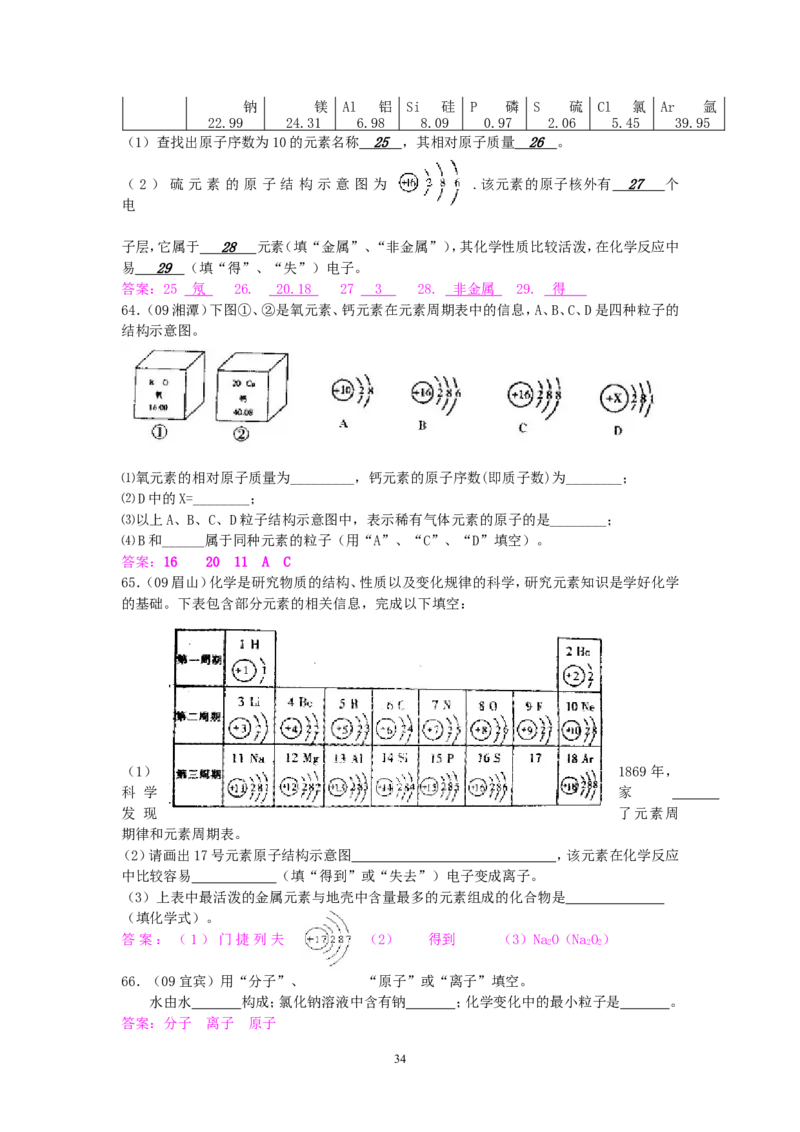 8年中考（2005-2012）全国各地中考化学真题分类汇编第4单元物质构成的奥秘_初中化学_01.人教版初中化学_01.初中化学课件PPT--教案--试题_初中化学全套_化学试题