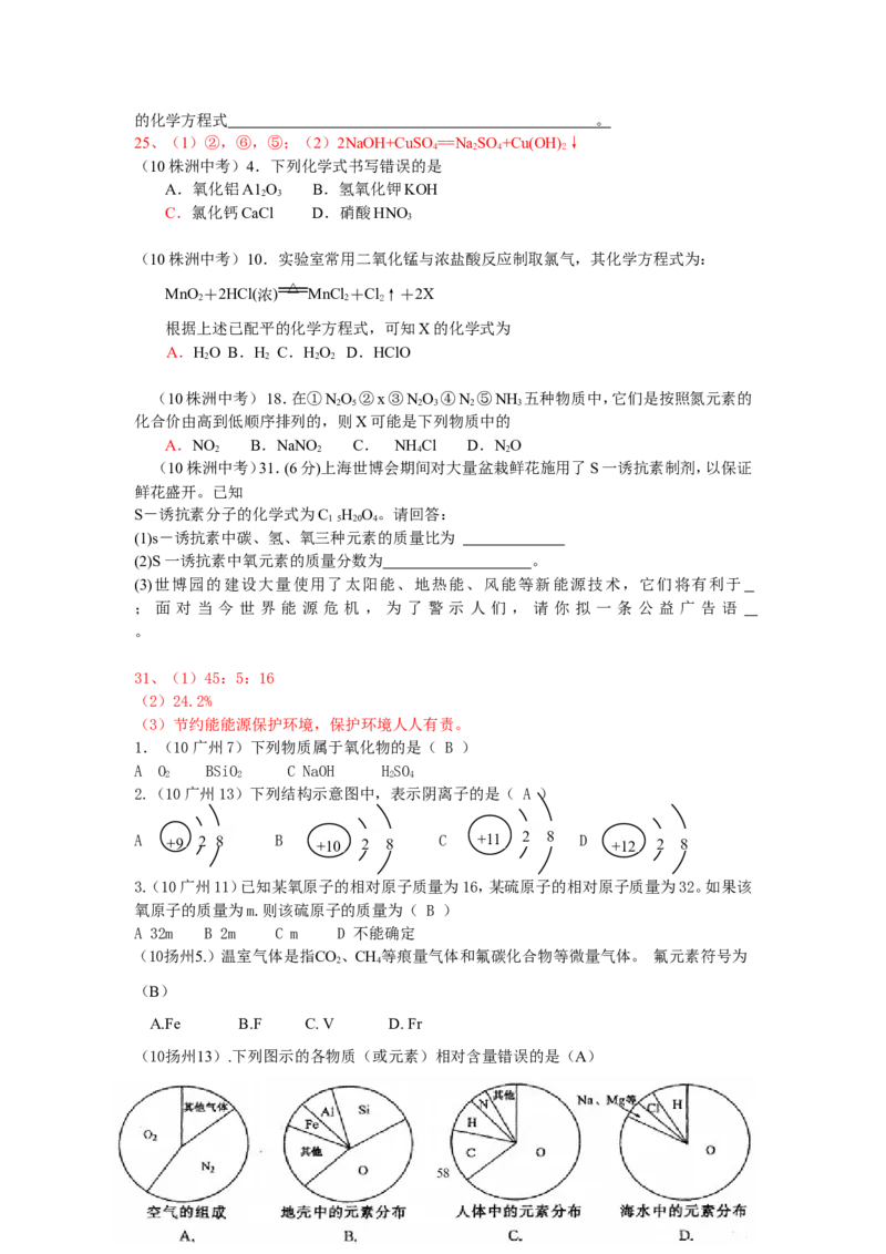 8年中考（2005-2012）全国各地中考化学真题分类汇编第4单元物质构成的奥秘_初中化学_01.人教版初中化学_01.初中化学课件PPT--教案--试题_初中化学全套_化学试题