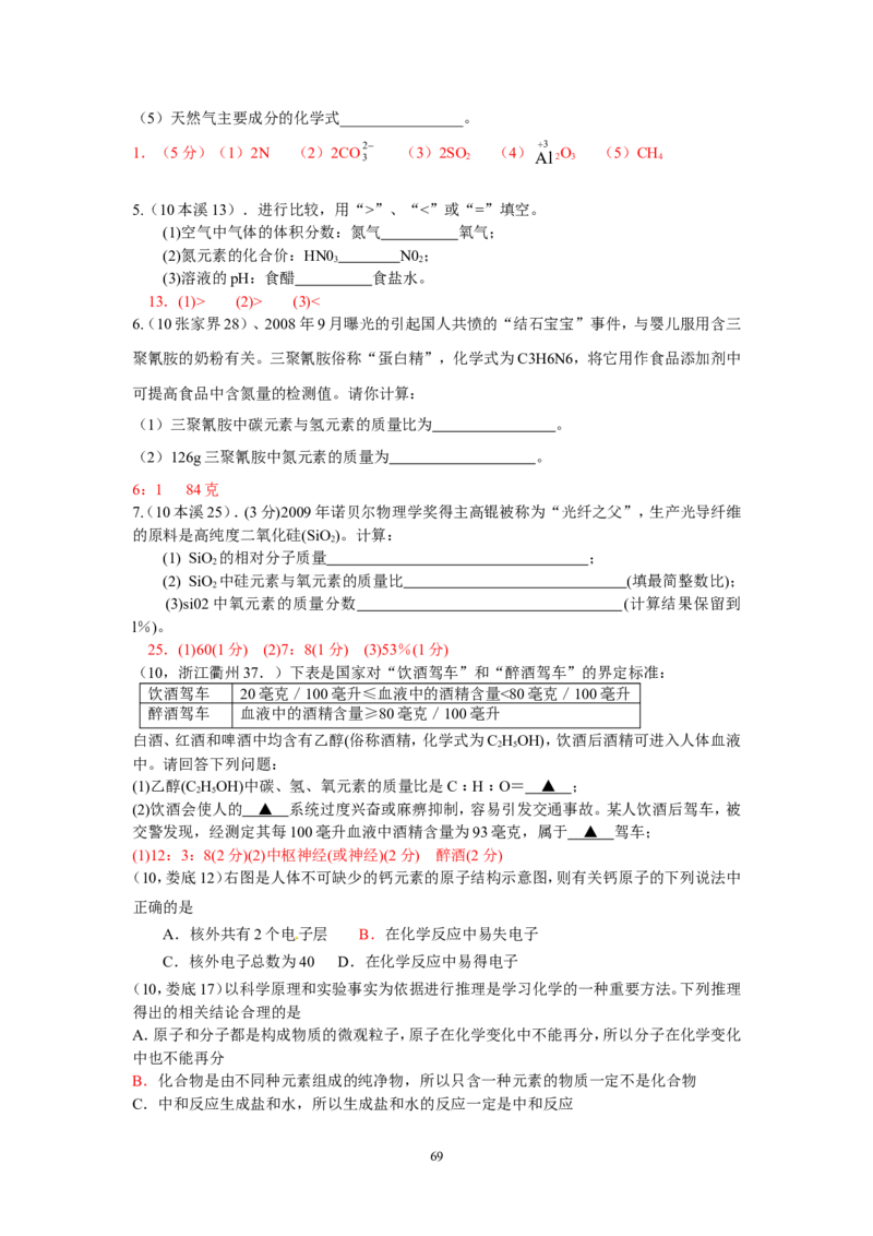 8年中考（2005-2012）全国各地中考化学真题分类汇编第4单元物质构成的奥秘_初中化学_01.人教版初中化学_01.初中化学课件PPT--教案--试题_初中化学全套_化学试题