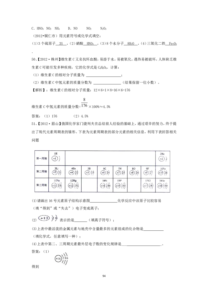 8年中考（2005-2012）全国各地中考化学真题分类汇编第4单元物质构成的奥秘_初中化学_01.人教版初中化学_01.初中化学课件PPT--教案--试题_初中化学全套_化学试题