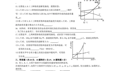 九年级化学第九单元《溶液》过关检测题_初中化学_01.人教版初中化学_01.初中化学课件PPT--教案--试题_初中化学18年试卷_人教版九年级化学下册2018