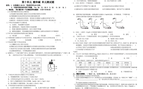 九年级下册人教版初三化学第十单元+酸和碱+单元测试题及答案_初中化学_01.人教版初中化学_01.初中化学课件PPT--教案--试题_初中化学18年试卷_人教版九年级化学下册2018