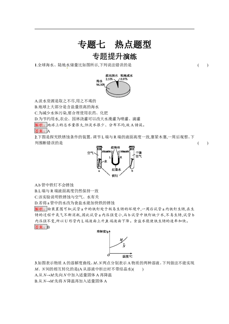 2018届中考化学（人教版）总复习单元特训：专题七　热点题型_初中化学_01.人教版初中化学_07.初中化学中考总复习_2018届中考化学（人教版）总复习单元特训